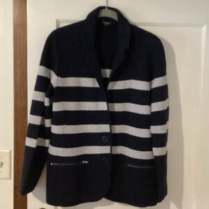 Talbots Navy and White Striped Blazer